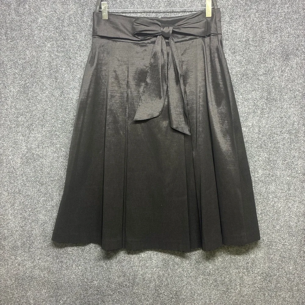 Preston & York A-Line Skirt Women 6 Black Bow Front‎ Pleated Midi Evening Formal